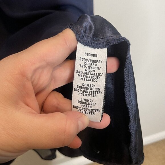 JS Collections Navy Nude Lace Belted Knee Length Formal Dress Short Sleeve Sz 6 - Picture 7 of 9